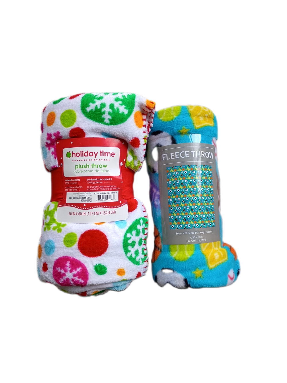 Holiday & Sports Theme Plush Throw Blankets - Multicolor Polka & Snowflake NWT 2